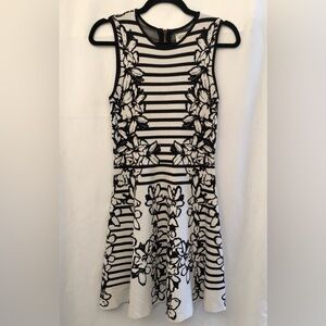 Eliza J Fit and Flare Dress Small White Black Striped Floral Sleeveless